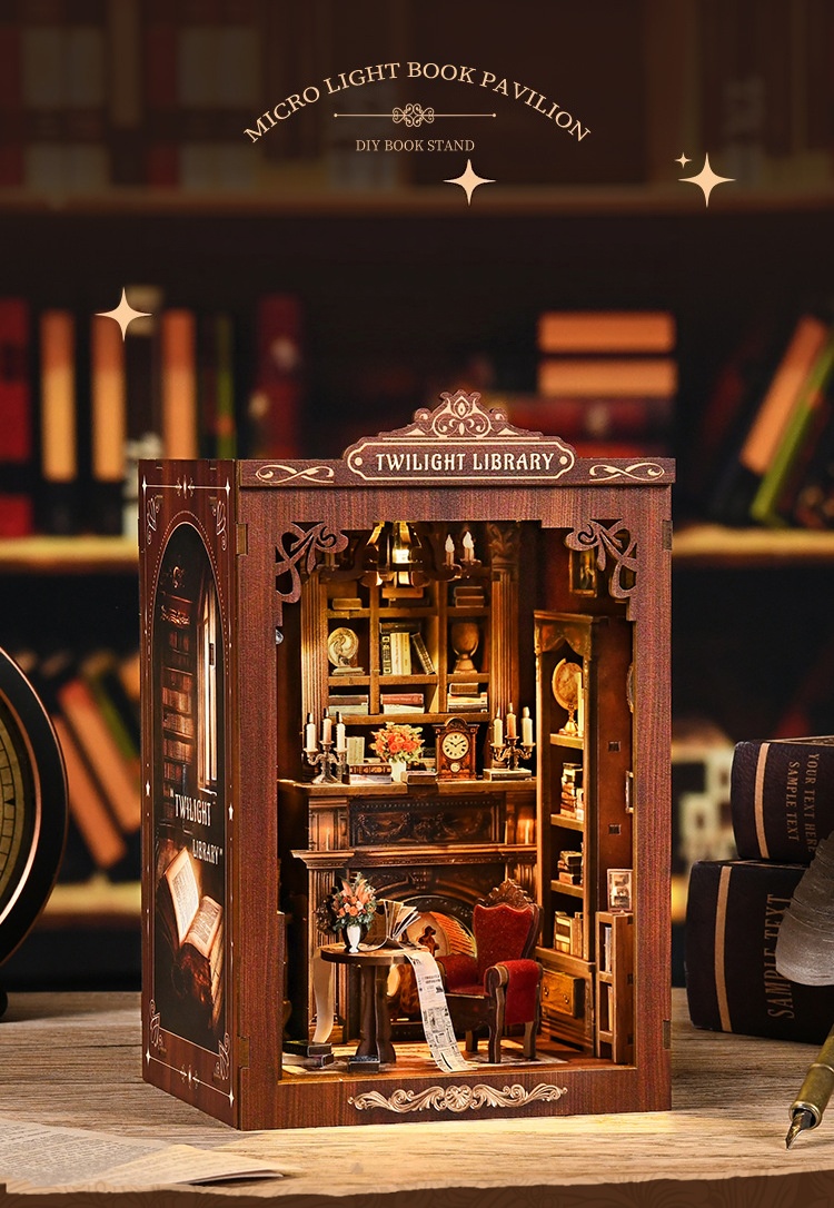 Diy Miniature Dollhouse Kit Book Nook - Paket Kit Rak Buku Miniatur Kayu