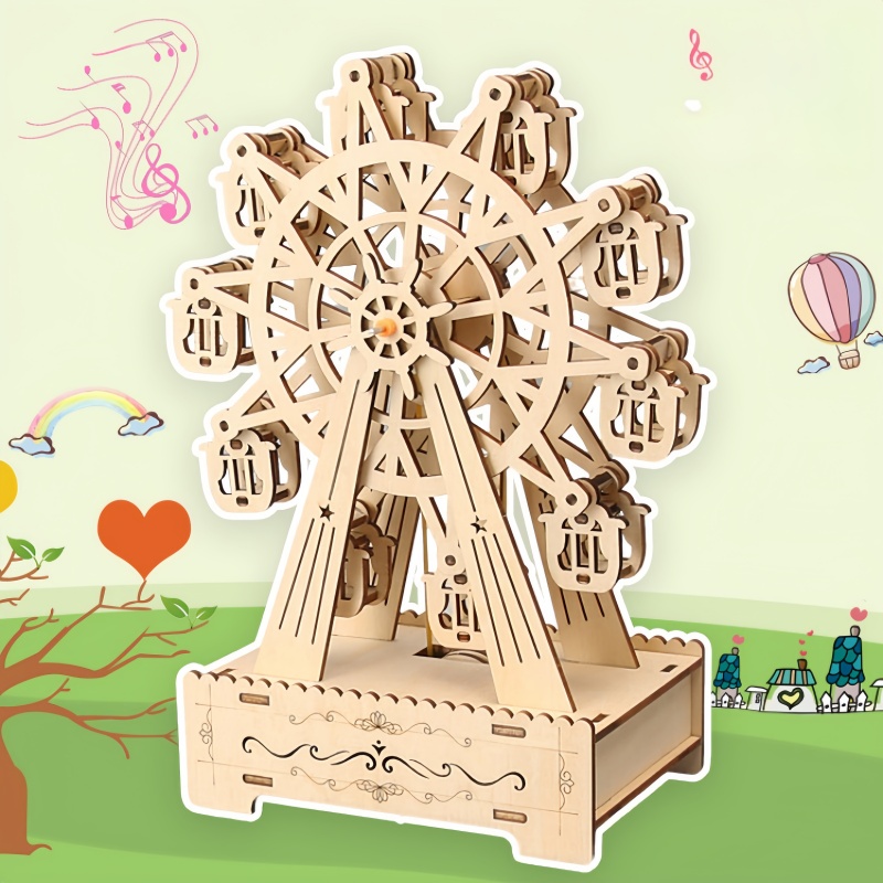 3D Wooden Mechanical Puzzle Marble Run - Puzzle Kayu 3D Kincir Ria Putar
