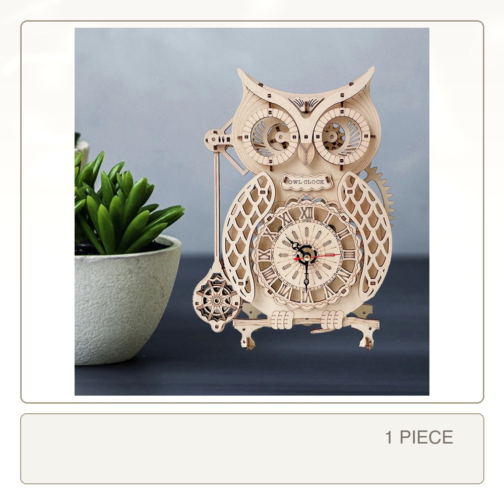Wooden Clock Puzzle Mechanical Pendulum - Jam Burung Hantu Kayu 3D, Mainan