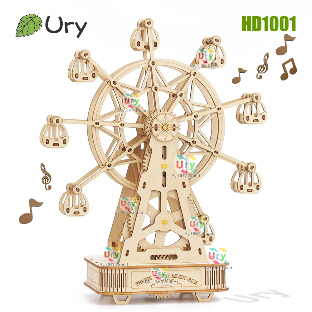 Music Box Wooden 3D Puzzle Rotating - Puzzle 3D DIY yang Dapat Diputar,