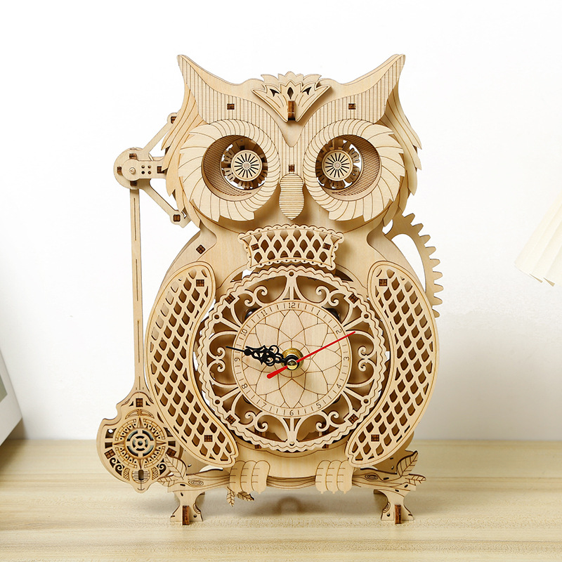 Wooden Clock Puzzle Mechanical Pendulum - Model Jam Bandul Burung Hantu Kayu
