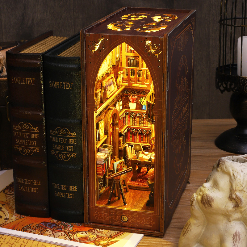 Diy Miniature Dollhouse Kit Book Nook - Kit Sisipan Rak Buku DIY, Mainan