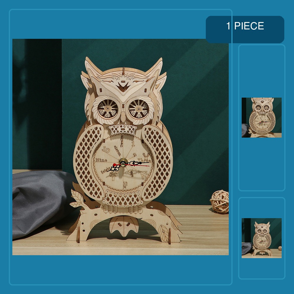 Wooden Clock Puzzle Mechanical Pendulum - Jam Meja Kayu Bentuk Burung Hantu,