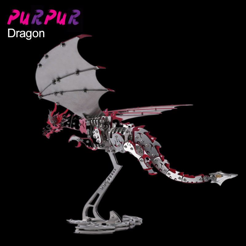 Metal 3D Puzzle Stainless Model Kit - Punk DIY Perakitan Mekanis Sayap Naga
