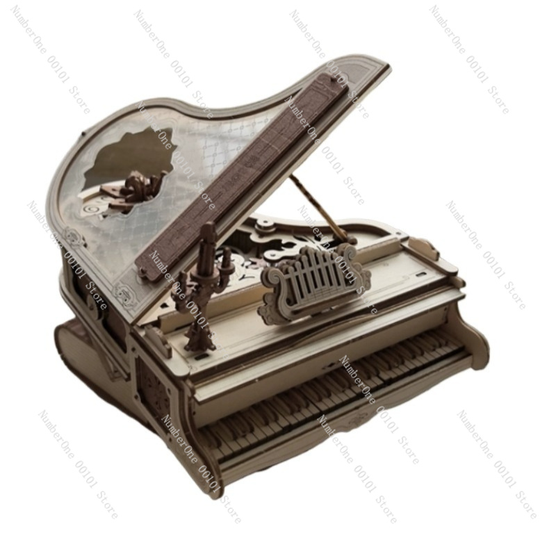 Music Box Wooden 3D Puzzle Rotating - Kotak Musik Piano Model Puzzle Kayu