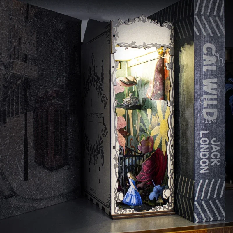 Diy Miniature Dollhouse Kit Book Nook - Taman Travelogue Bookends Rak Buku Rumah