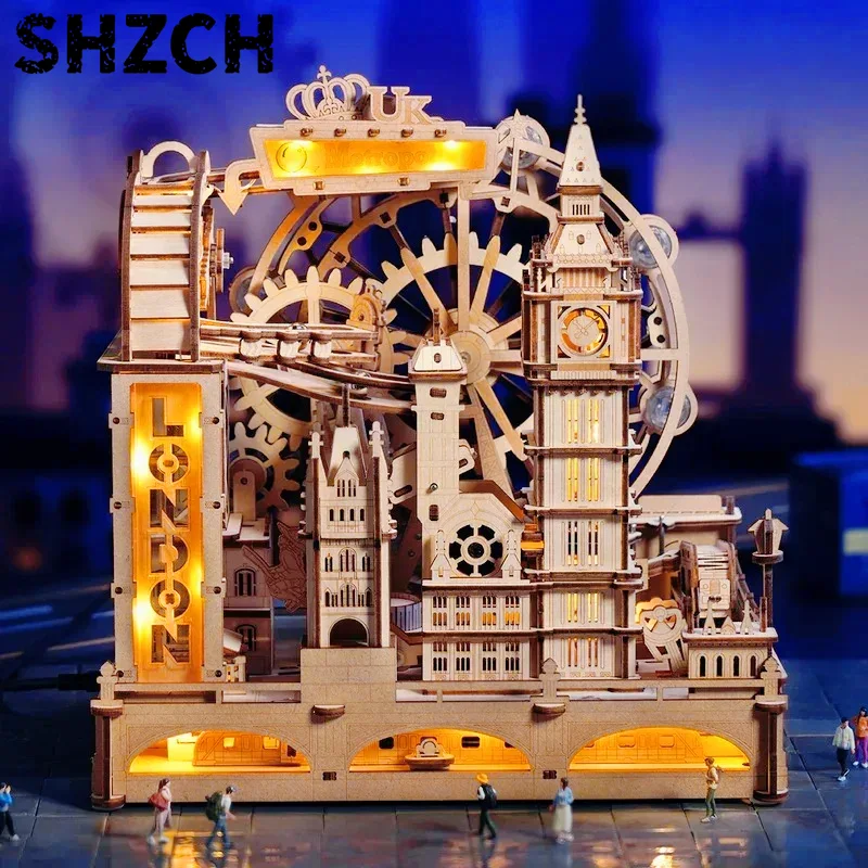 3D Wooden Mechanical Puzzle Marble Run - Kit Rakitan Balok Kayu 3D dengan
