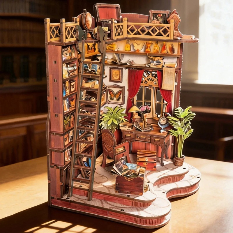 Book Nook Shelf Insert Alley Diy - Kit Rak Buku DIY, Miniatur Rumah