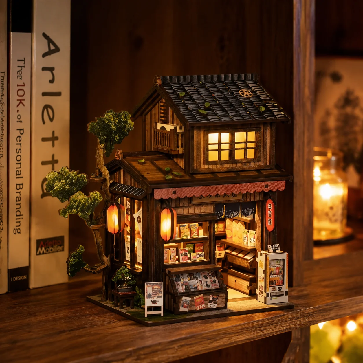 Diy Miniature Dollhouse Kit Book Nook - Kit Rak Buku Kayu DIY Gaya